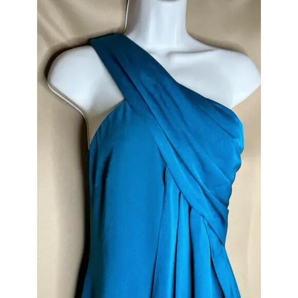 Rachel Zoe Draped Turquoise On Shoulder Kareen Gown Sz 8 - Picture 5 of 12